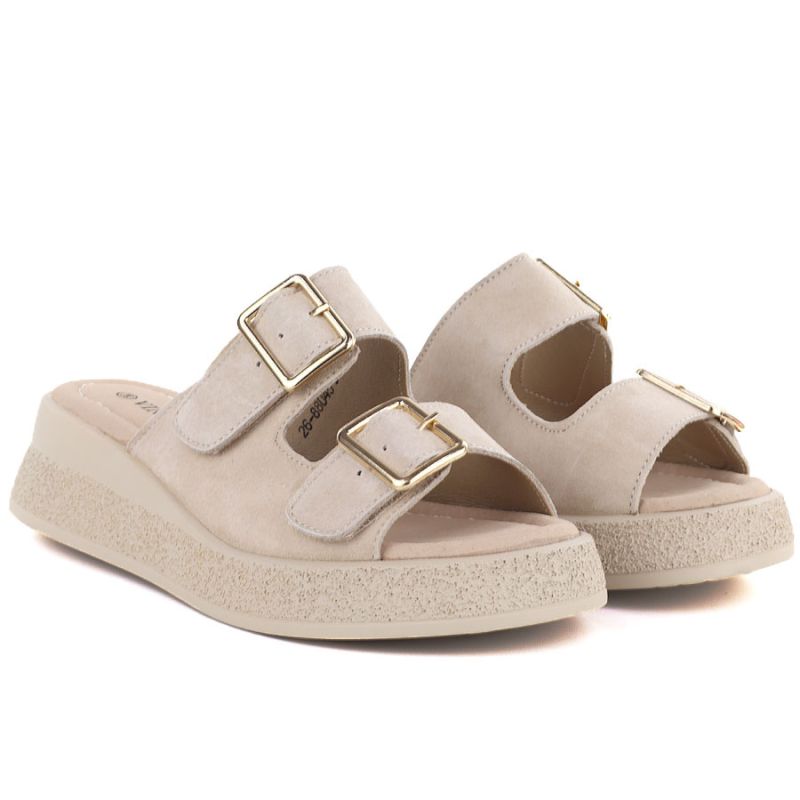 Beige leather wedge sandals Vinceza 88045 Vinceza