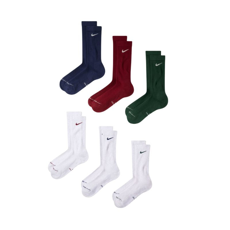 Nike Everyday Elevated Socks, 6 Pairs, White, Green, Burgundy, Blue, HQ8021 907