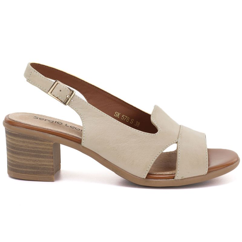 Beige Sergio Leone SK578-S women's leather block sandals LEONE