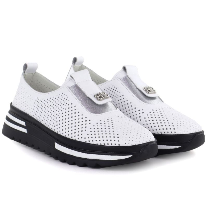 Women's leather openwork platform shoes, white, S.Barski 7092 S.Barski