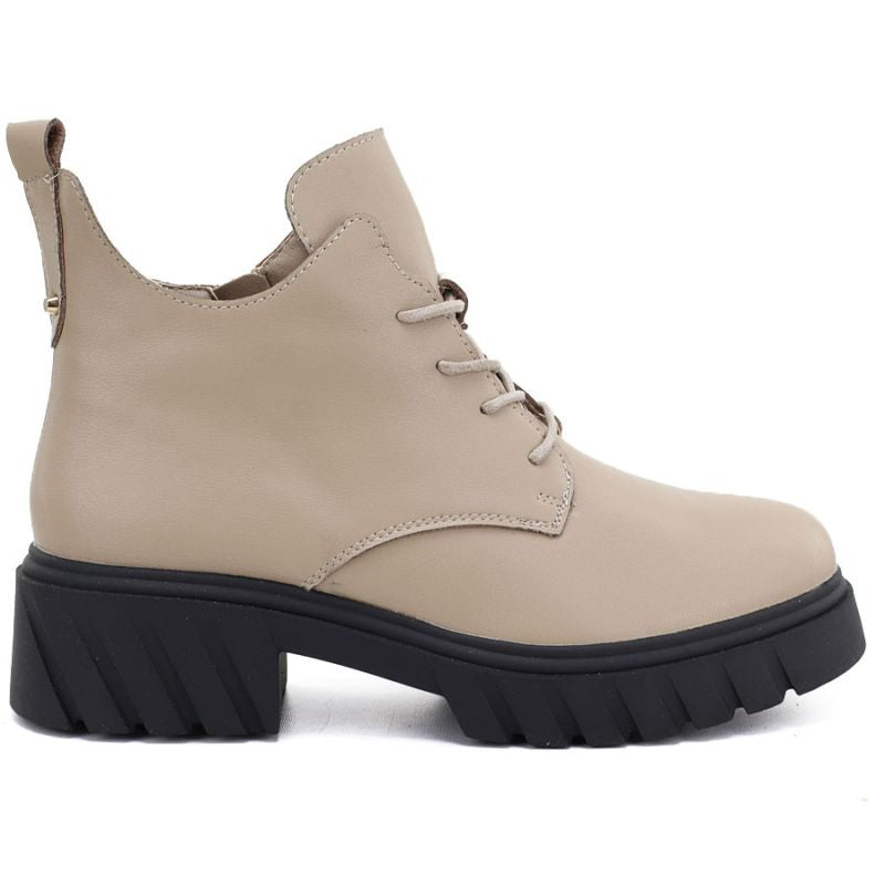Women's beige leather ankle boots on the platform M.Daszyński SFY2502-11ac