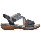Women's leather sandals with velcro, navy blue, Rieker 65964-12 Rieker