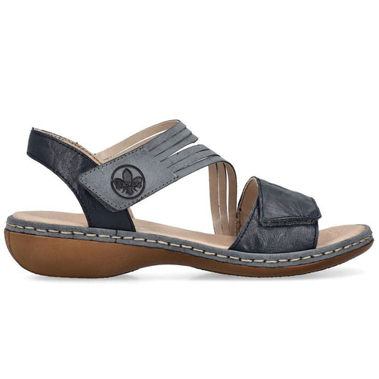 Women's leather sandals with velcro, navy blue, Rieker 65964-12 Rieker