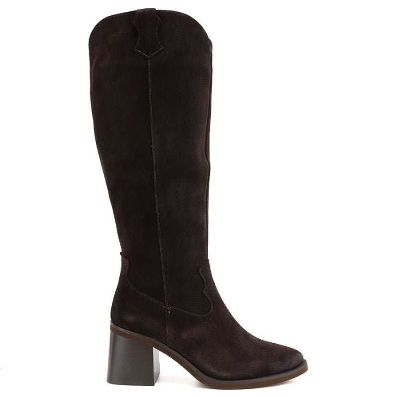 Women's leather cowboy boots with heels, suede, brown, Vinceza 133103