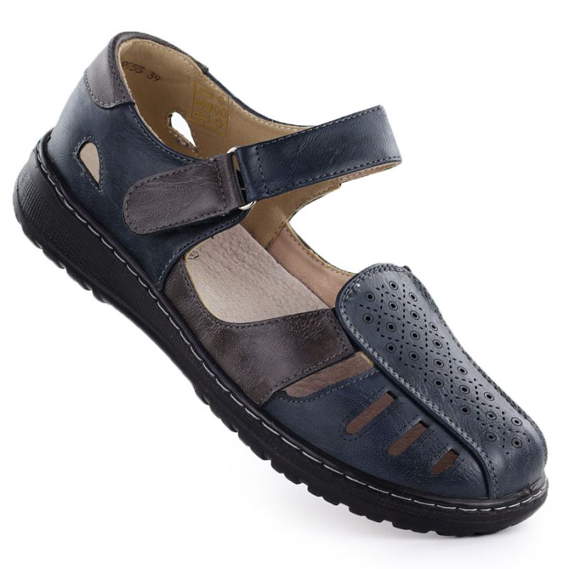 Comfortable women's shoes with Velcro, openwork, navy blue, Unisoft 9955 To be categorized Your Sports Performance
