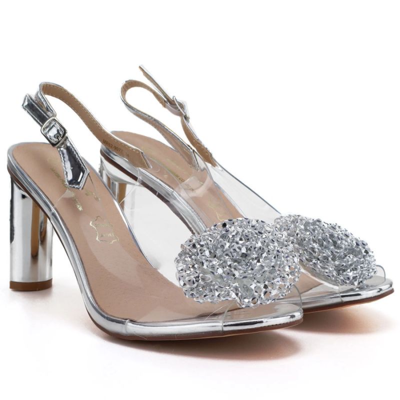 Transparent Heeled Sandals, Silver D&A MR62-9077