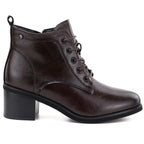 Women's leather ankle boots with laces, chocolate, Vinceza EN27-133107