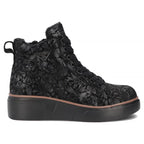 Women's leather ankle boots with wedges and flowers, black Filippo DBT6452