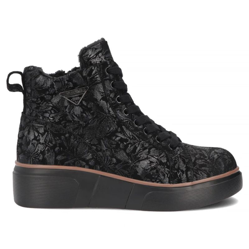 Women's leather ankle boots with wedges and flowers, black Filippo DBT6452