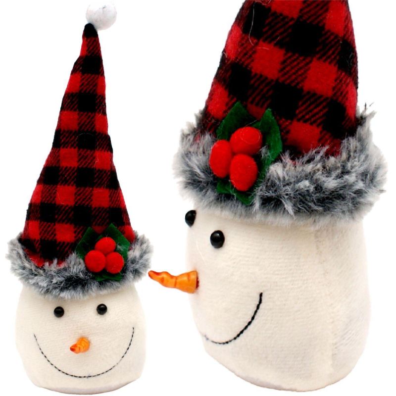 DECORATIVE SNOWMAN 20CM WITH A RED AND BLACK CHECKERED HAT Clothing Your Sports Performance