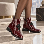 Women’s burgundy patent leather croc-effect ankle boots Filippo DBT7191
