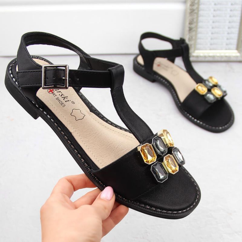 Comfortable sandals with zircons S.Barski W OLI261A, black Footwear/Lifestyle/S.Barski Your Sports Performance