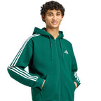 Men's adidas Essentials 3-Stripes Fleece Full-Zip Hoodie Green KZ1412
