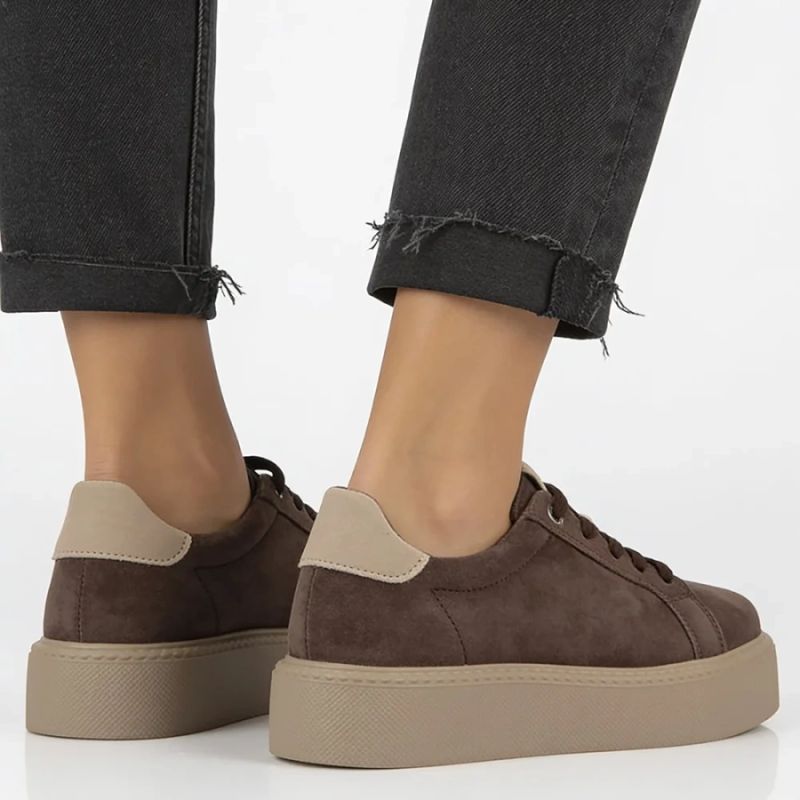 Women's leather platform sneakers, brown, Filippo DP6119