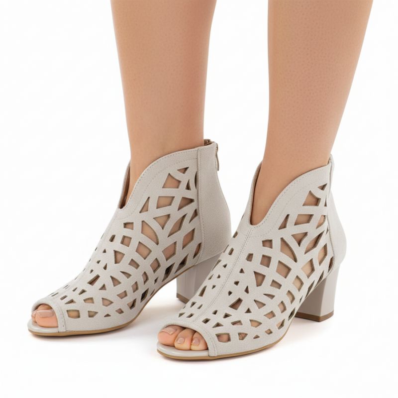 Women's suede ankle boots with openwork, open toe, beige M.Daszyński MR1954-15 To be categorized Your Sports Performance