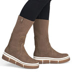 Brown women's ankle boots with a sock, Rieker Y6350-24