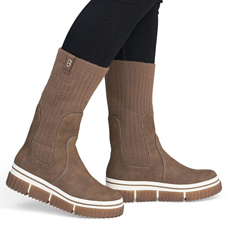 Brown women's ankle boots with a sock, Rieker Y6350-24