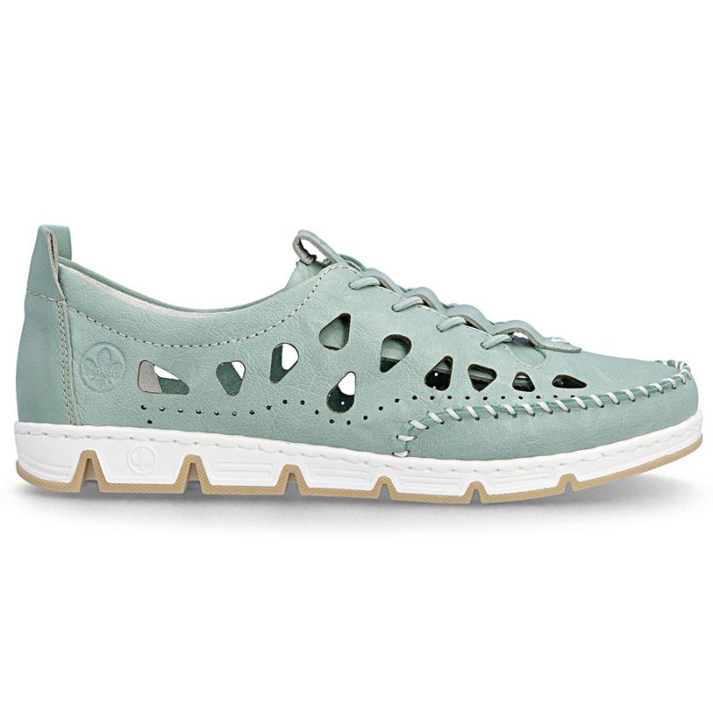 Women's leather openwork shoes green Rieker 49956-52 Rieker