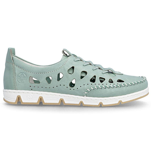 Women's leather openwork shoes green Rieker 49956-52 Rieker