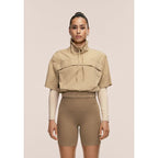 CASALL Women's Active Short Sleeve Track Jacket, Sand Color