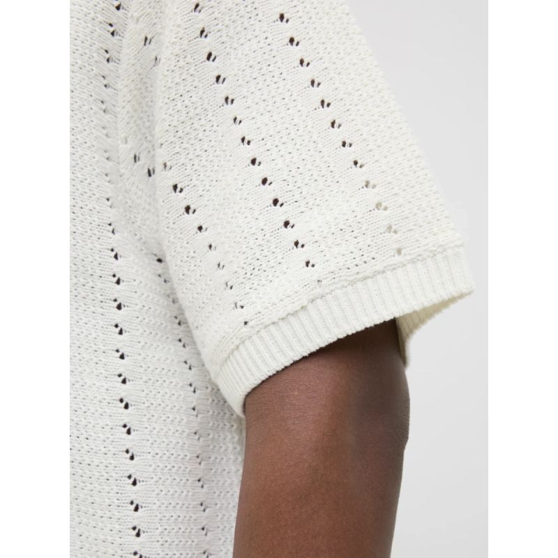 Jack&Jones men's T-shirt JORPAROS KNIT ESTER SS CROCHET POLO 12272562 SEA SALT Jack&Jones