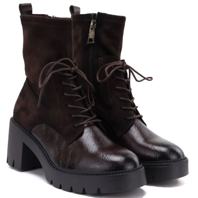 Women's Heeled Platform Ankle Boots in Chocolate Brown Vinceza 58665