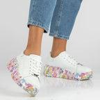 Leather platform sneakers with white floral print Filippo DP7507
