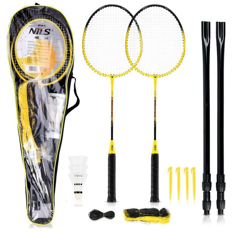 NILS NRZ262 ALUMINUM badminton set 2 rackets, 3 feather shuttlecocks, net 600x60cm, cover Import z Action/Badminton/Zestawy Your Sports Performance