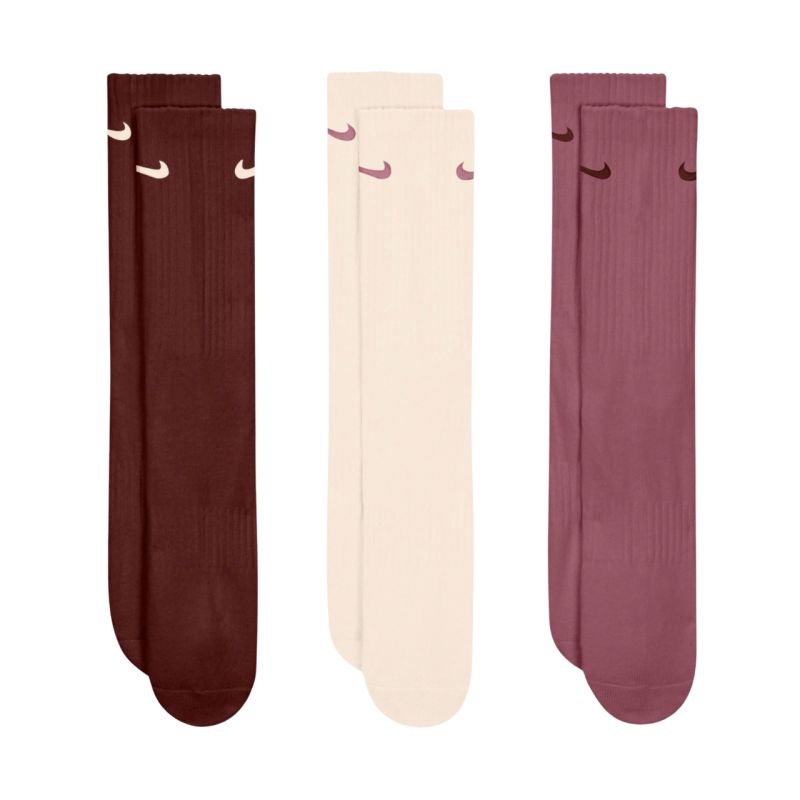 Nike Everyday Cushioned Crew Socks, 3 Pairs, Brown, Beige, Pink, SX7664 915