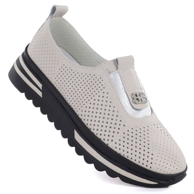 Women's leather openwork shoes on a beige platform S.Barski 7092 S.Barski