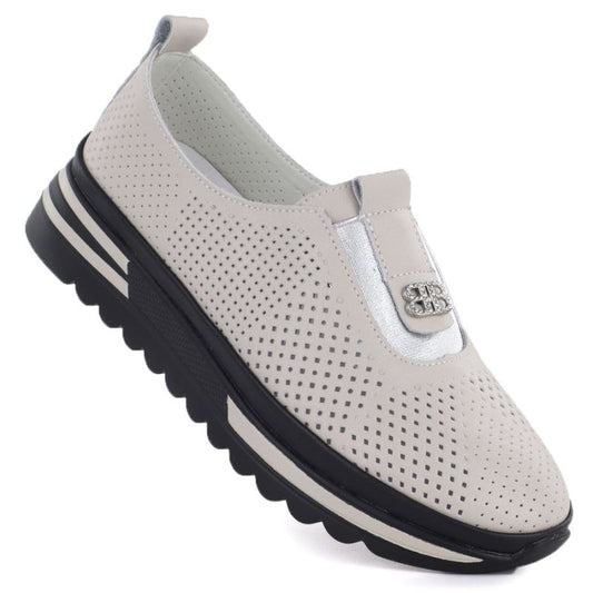 Women's leather openwork shoes on a beige platform S.Barski 7092 S.Barski