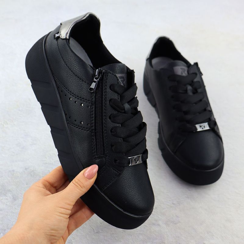 Rieker W2605-02 women's leather platform shoes in black Footwear Your Sports Performance