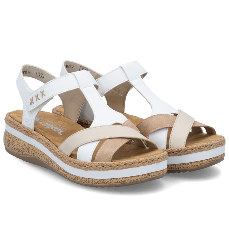 Rieker V0919-80 women's white wedge sandals Rieker