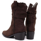 Women's ankle boots, ruffled cowboy boots, brown, Vinceza HX27-16536