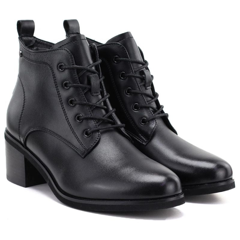 Women's leather lace-up high-heeled ankle boots, black, Vinceza EN27-133107