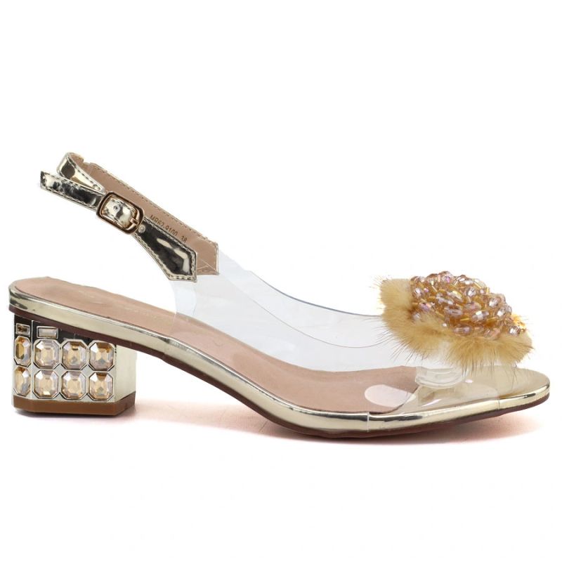 Transparent Sandals with Decorative Gold Heel D&A MR62-9100