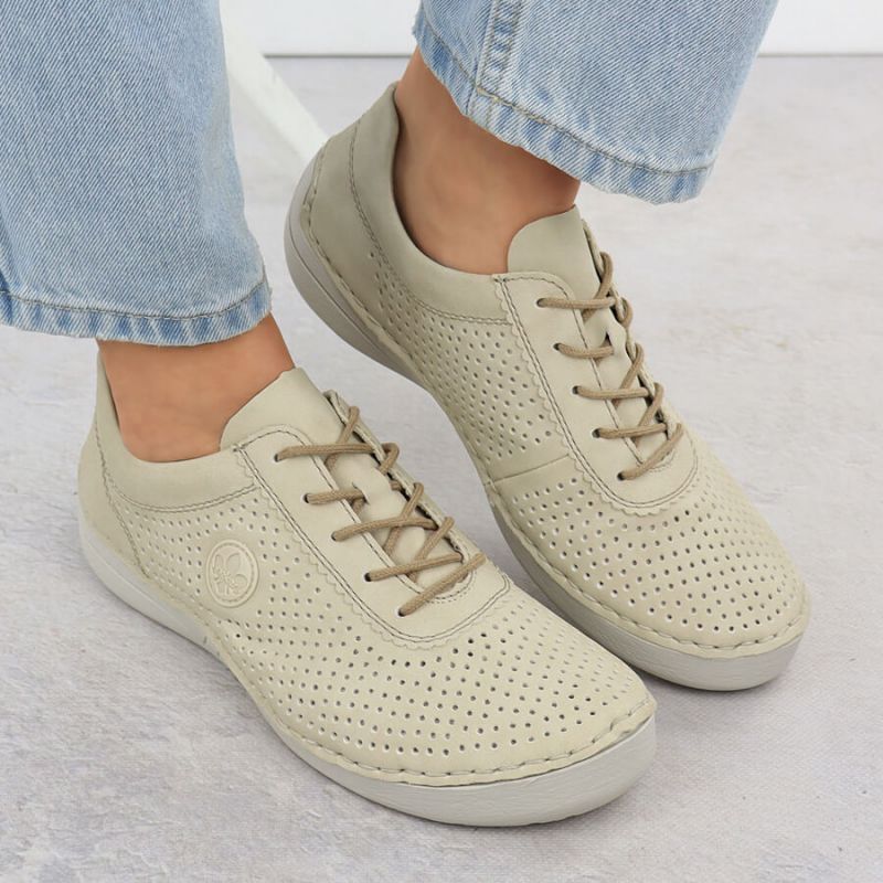 Rieker 52546-60 women's perforated leather shoes in beige Footwear Your Sports Performance