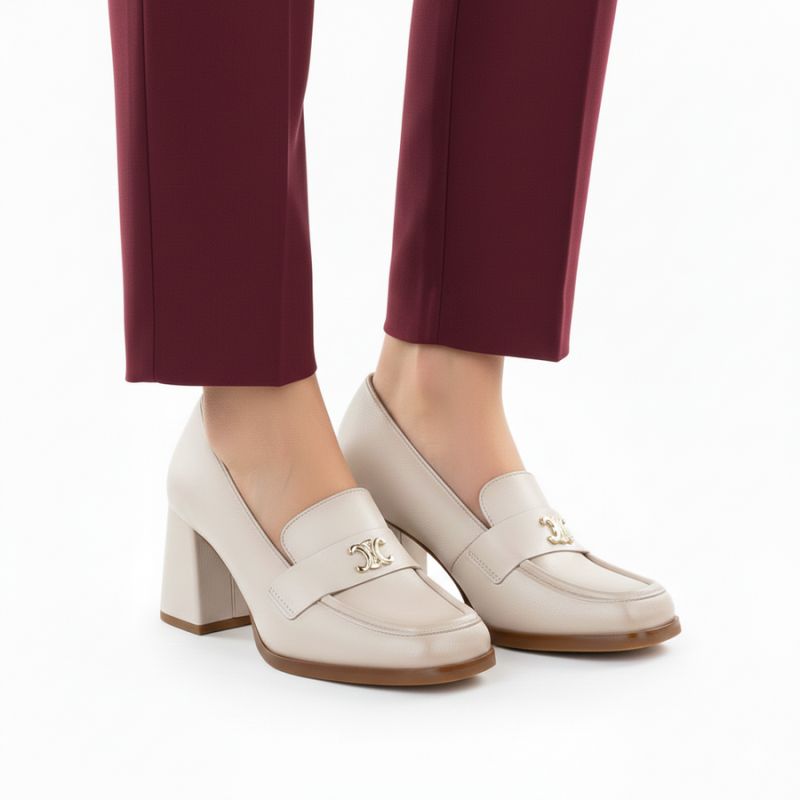 Women's beige heeled moccasins Potocki SZ12783 To be categorized Your Sports Performance