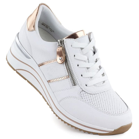 Women's leather wedge sneakers white Remonte Rieker D0T04-80 To be categorized Your Sports Performance