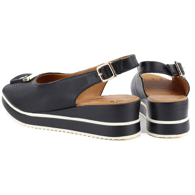 Women's leather wedge sandals black Artiker 58C0086
