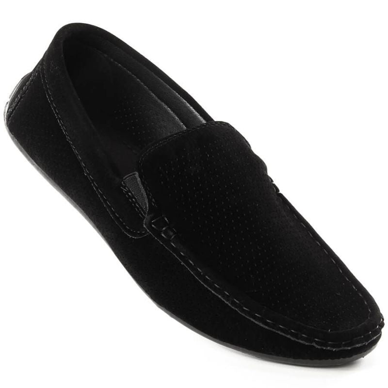 Men's Suede Slip-On Loafers with Openwork Black News 4873 Footwear Your Sports Performance