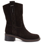 Women's leather ankle boots, cowboy boots, suede, chocolate, Big Star UU274607