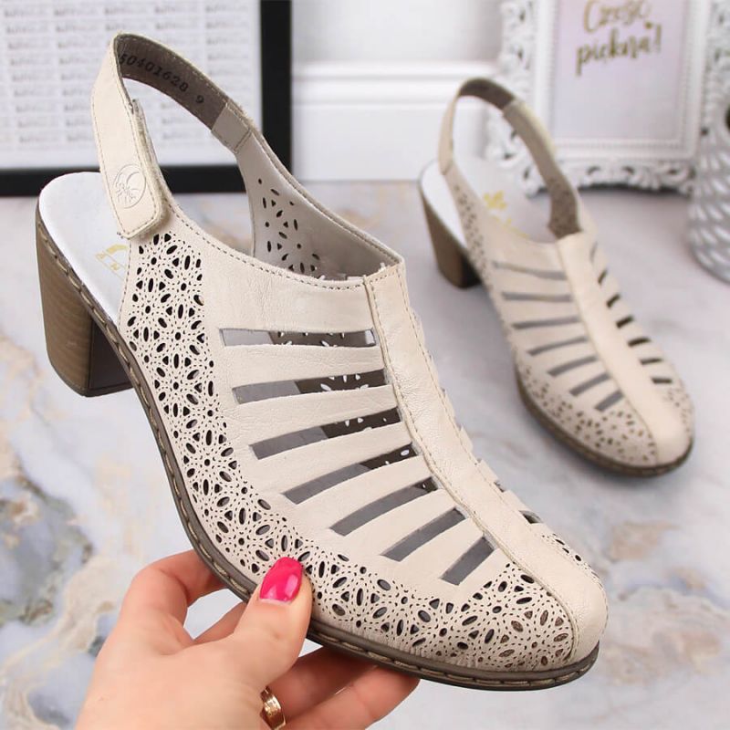 Rieker W RKR49B leather high-heeled sandals, beige Footwear/Lifestyle/Rieker Your Sports Performance