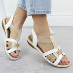 Comfortable women's slip-on sandals with elastic straps, white Rieker 65918-81 Footwear Your Sports Performance