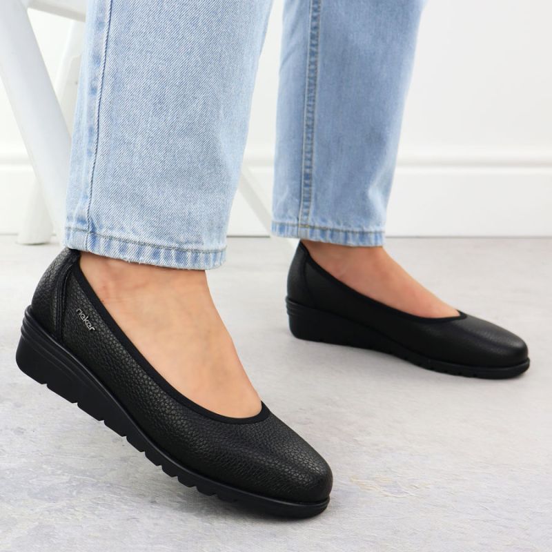 Rieker L5360-00 Women's Black Leather Slip-On Shoes Footwear Your Sports Performance