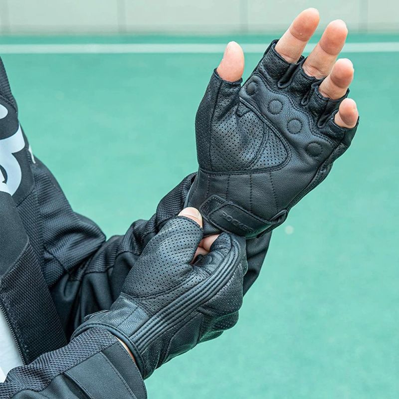 Rockbros 16220006002 M leather motorcycle gloves - black Rockbros