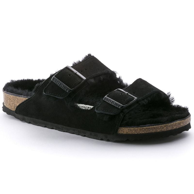Women's slippers insulated with lambswool Birkenstock Arizona VL Shearling Black suede leather regular wide (0752661) Footwear/Lifestyle/Brinkenstock/Klapki/chodaki Birkenstock