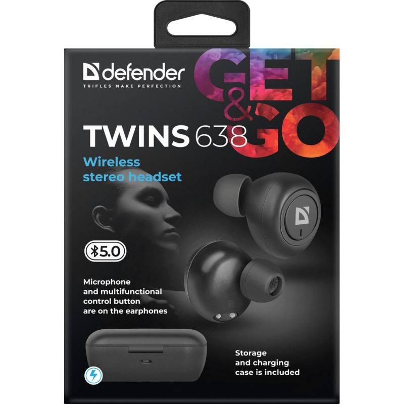 DEFENDER WIRELESS HEADPHONES WITH MICROPHONE "TWS" TWINS 638 BLACK 63638 In preparation Your Sports Performance