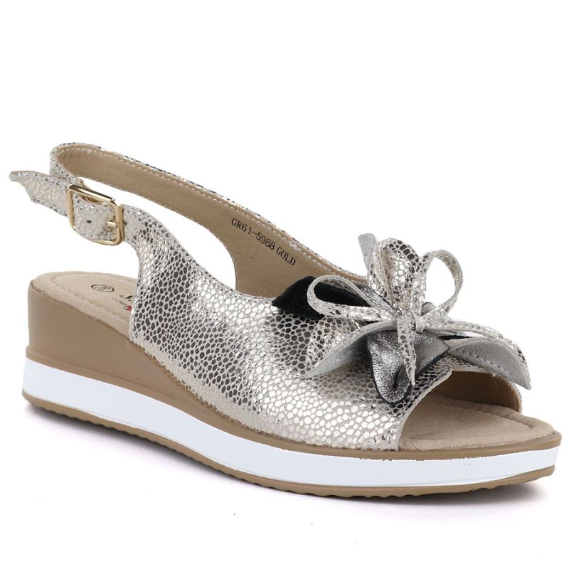 Women's leather sandals with a flower, gold, S.Barski 5988 S.Barski