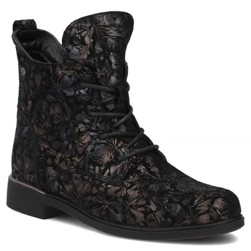 Women's leather ankle boots with floral pattern, black Filippo DBT8283